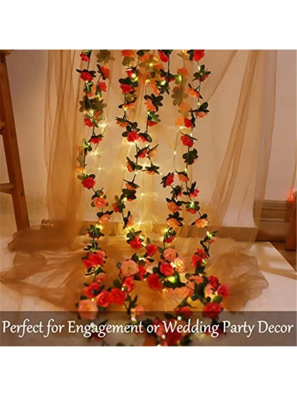Rose Flower String Lights LED Fairy Garland Battery Operated Romantic Decor